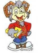 A cartoon of a smiling ram holding a book